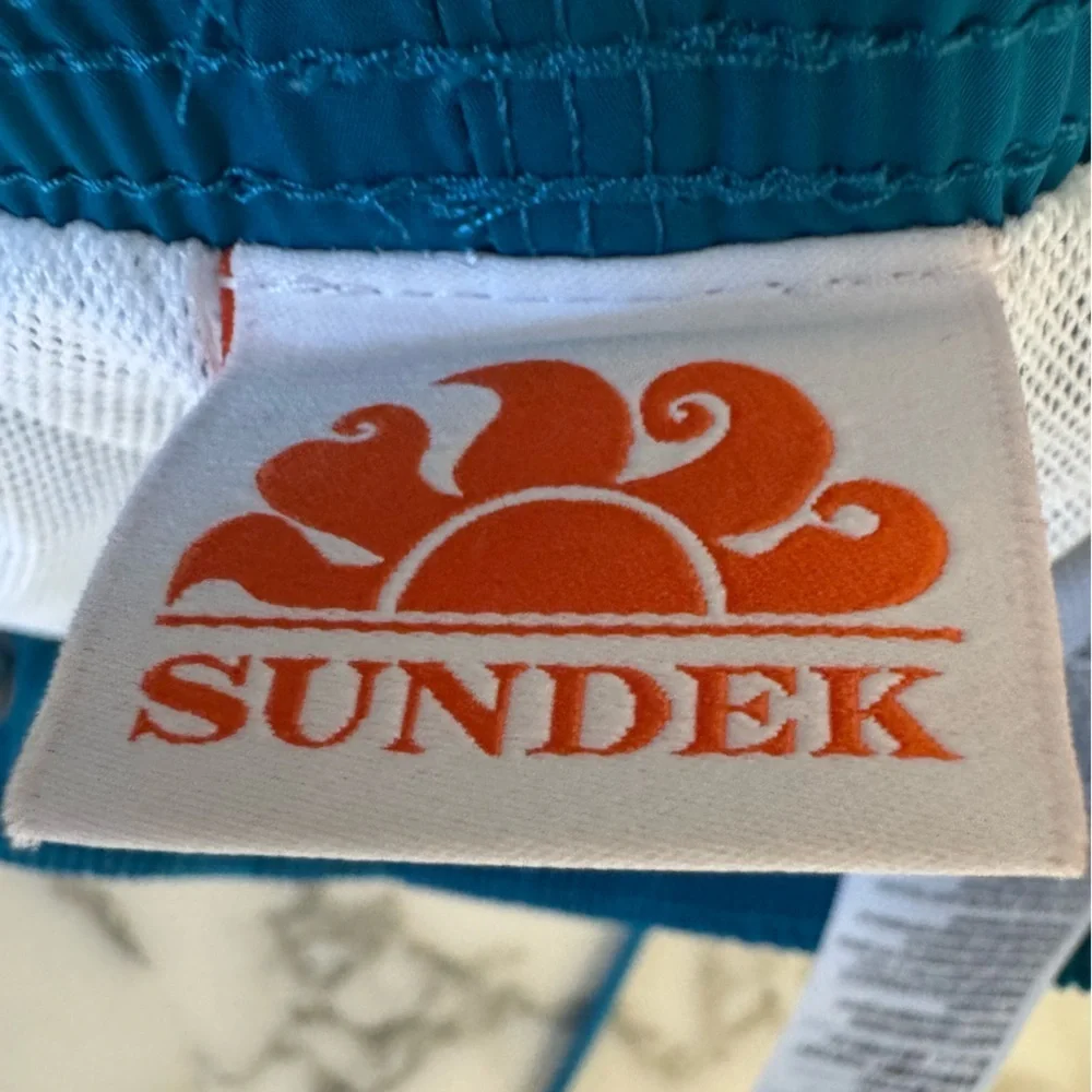 NWOT SUNDEK stretch waist Peacock Blue Nylon Sz S‎ Swim Trunks Shorts